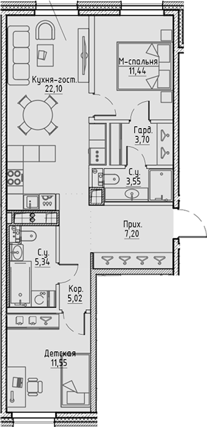2-комнатная квартира 69.9 м², 4/10 эт., ЖК «LEGENDA Сампсониевский 32»